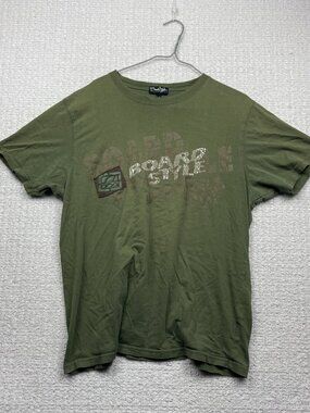 Y2K Board Style T-shirt Military Faded Green Grunge Surfer / Skater Men Sz L *